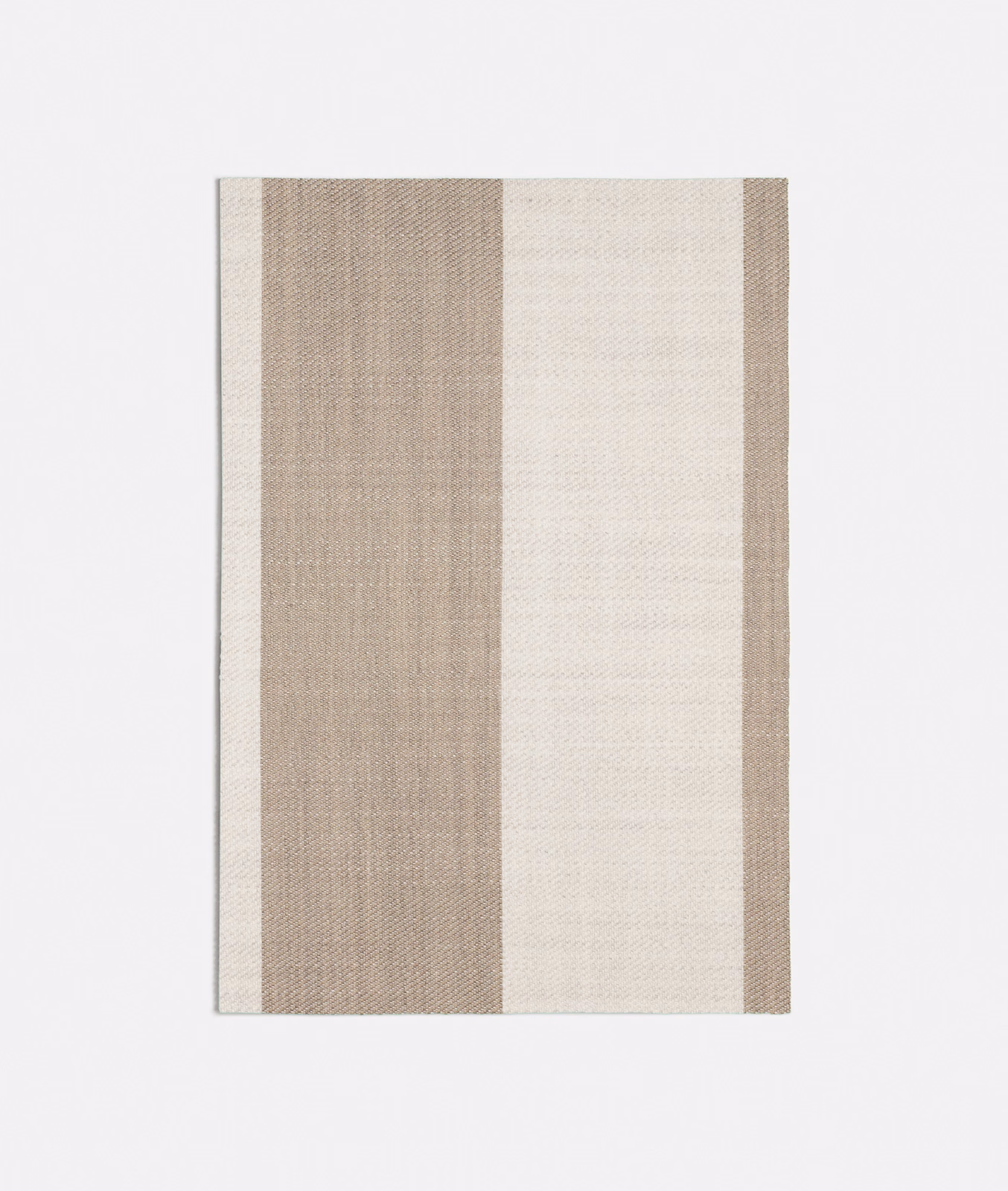 Warm taupe and ivory broad vertical stripes with a fine woven texture