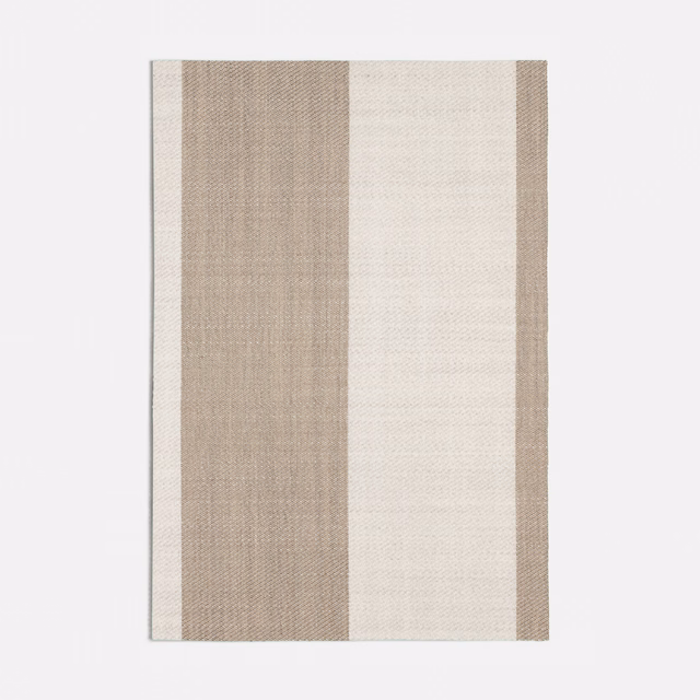 Warm taupe and ivory broad vertical stripes with a fine woven texture