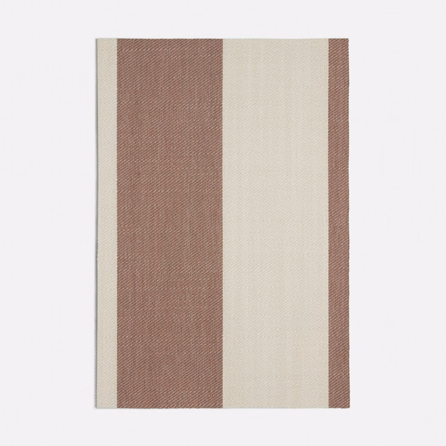 Dusty pink and ivory vertical striped fabric with a fine woven texture