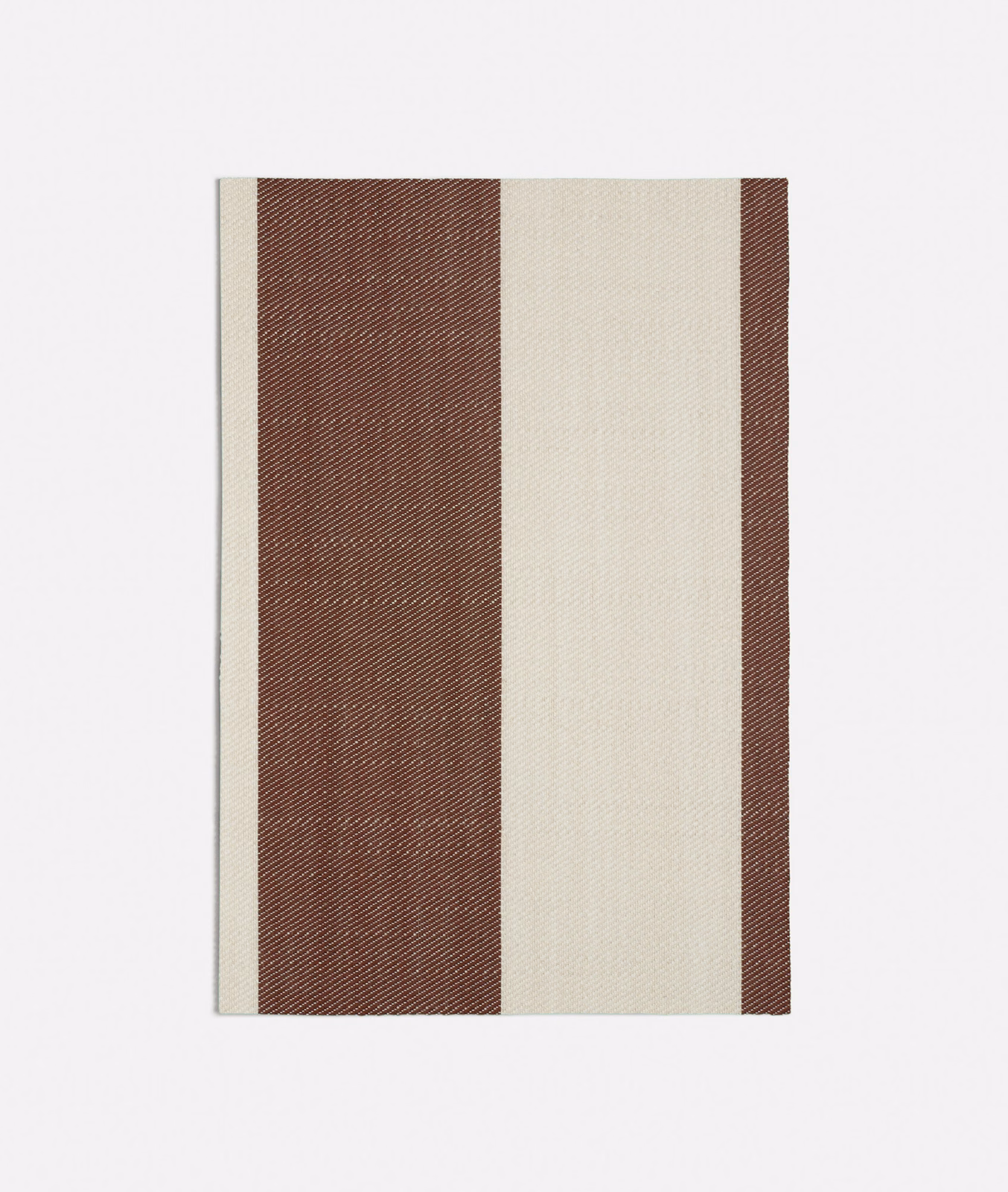 Terracotta and ivory vertical striped fabric with fine diagonal woven ribbing