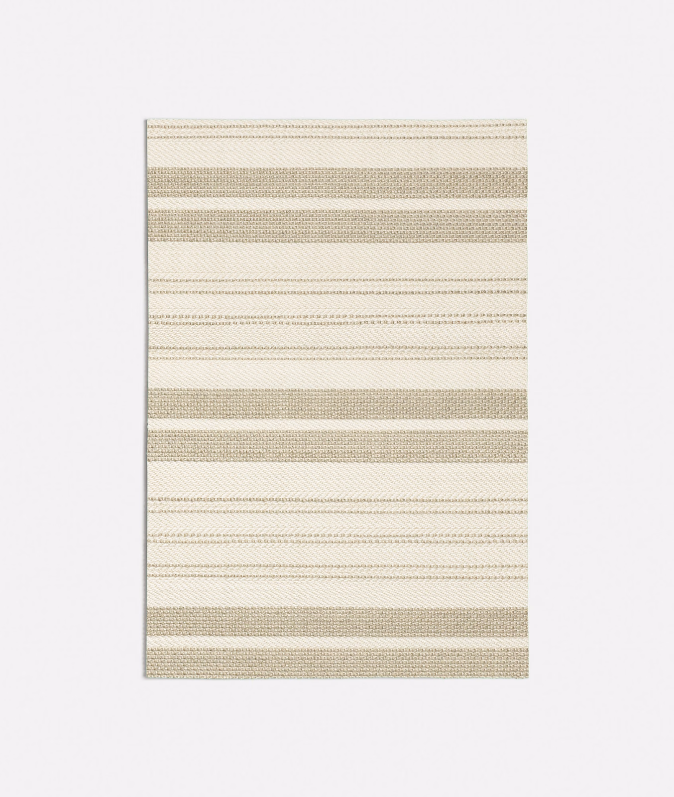 Pale cream woven swatch with muted taupe horizontal bands and fine linear texture