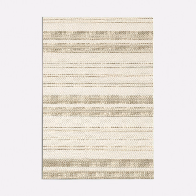 Pale cream woven swatch with muted taupe horizontal bands and fine linear texture