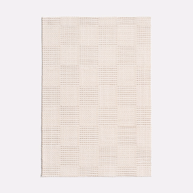 Pale beige woven swatch with alternating rectangular panels and fine raised horizontal texture