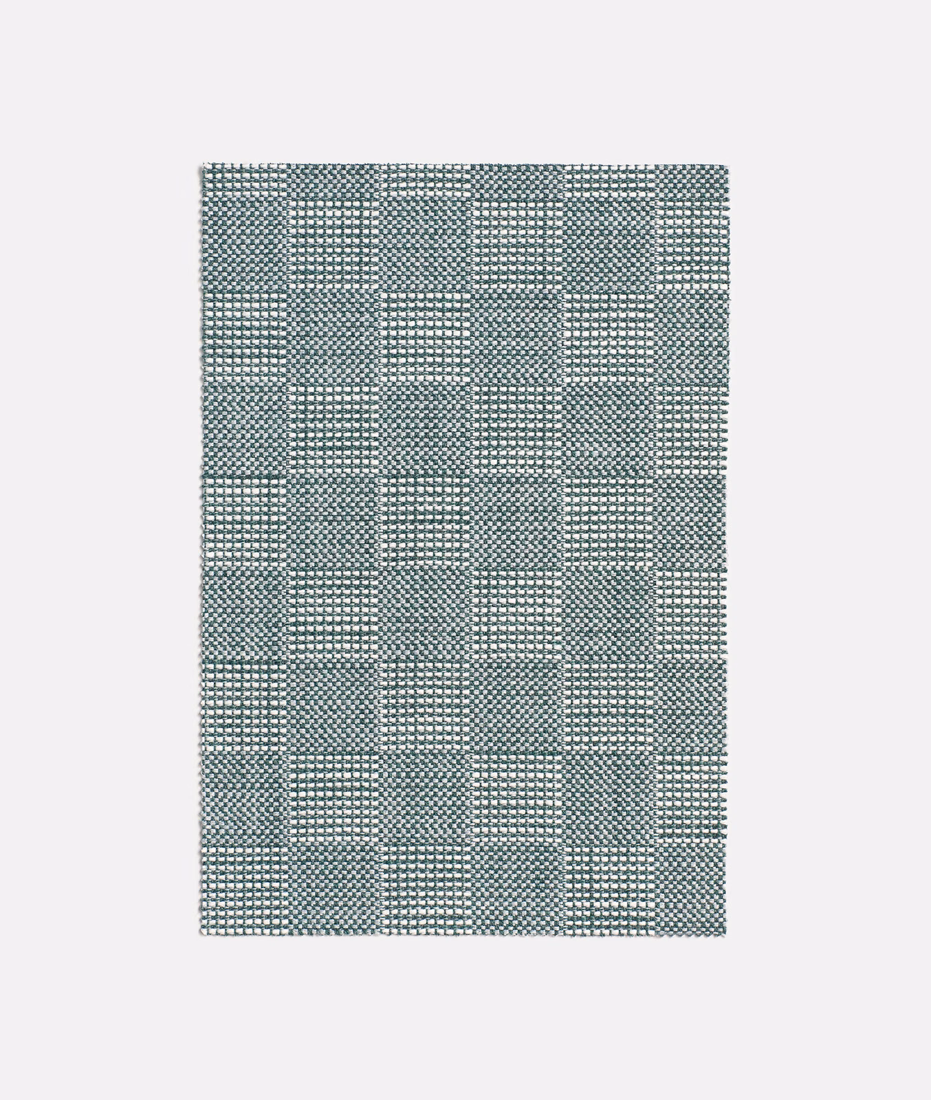 Muted blue-grey woven check with tonal square blocks and fine textured grid