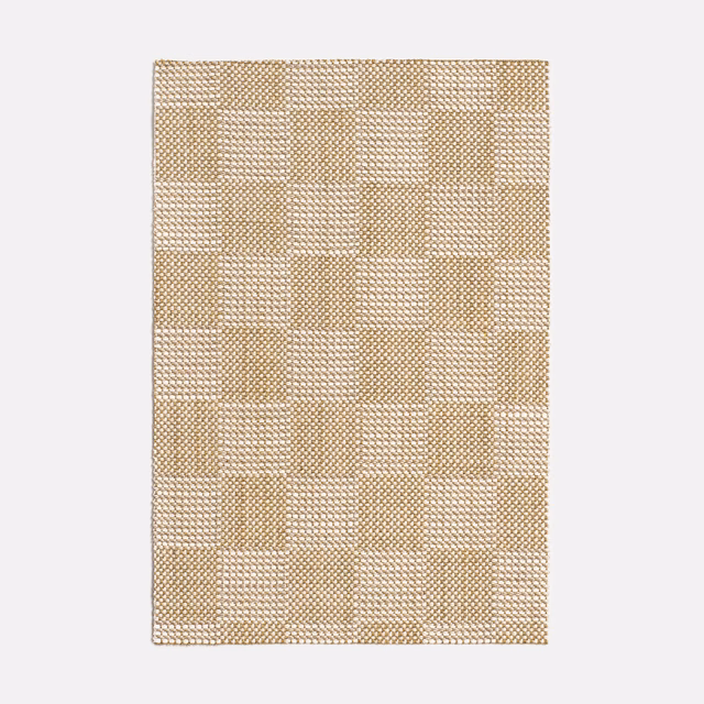 Muted olive-beige woven check with a tactile grid and softly varied light blocks