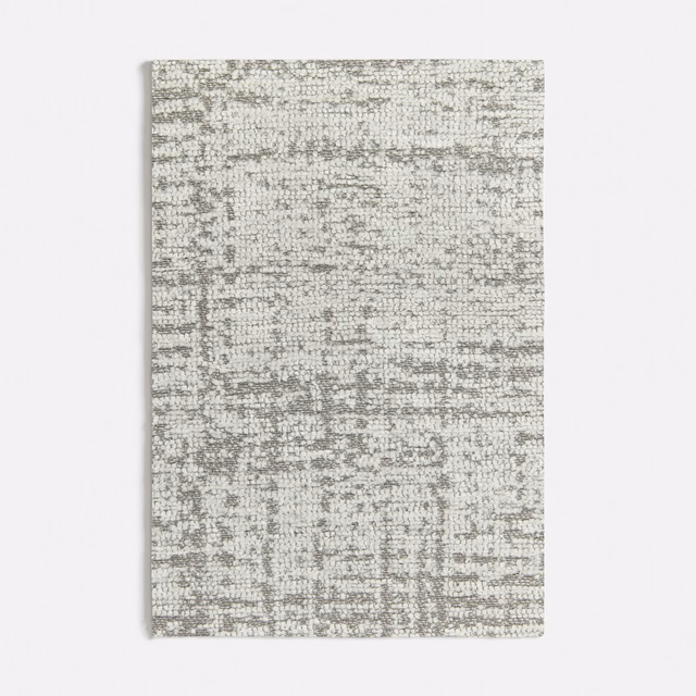 Pale grey woven swatch with mottled darker threads and horizontal striations