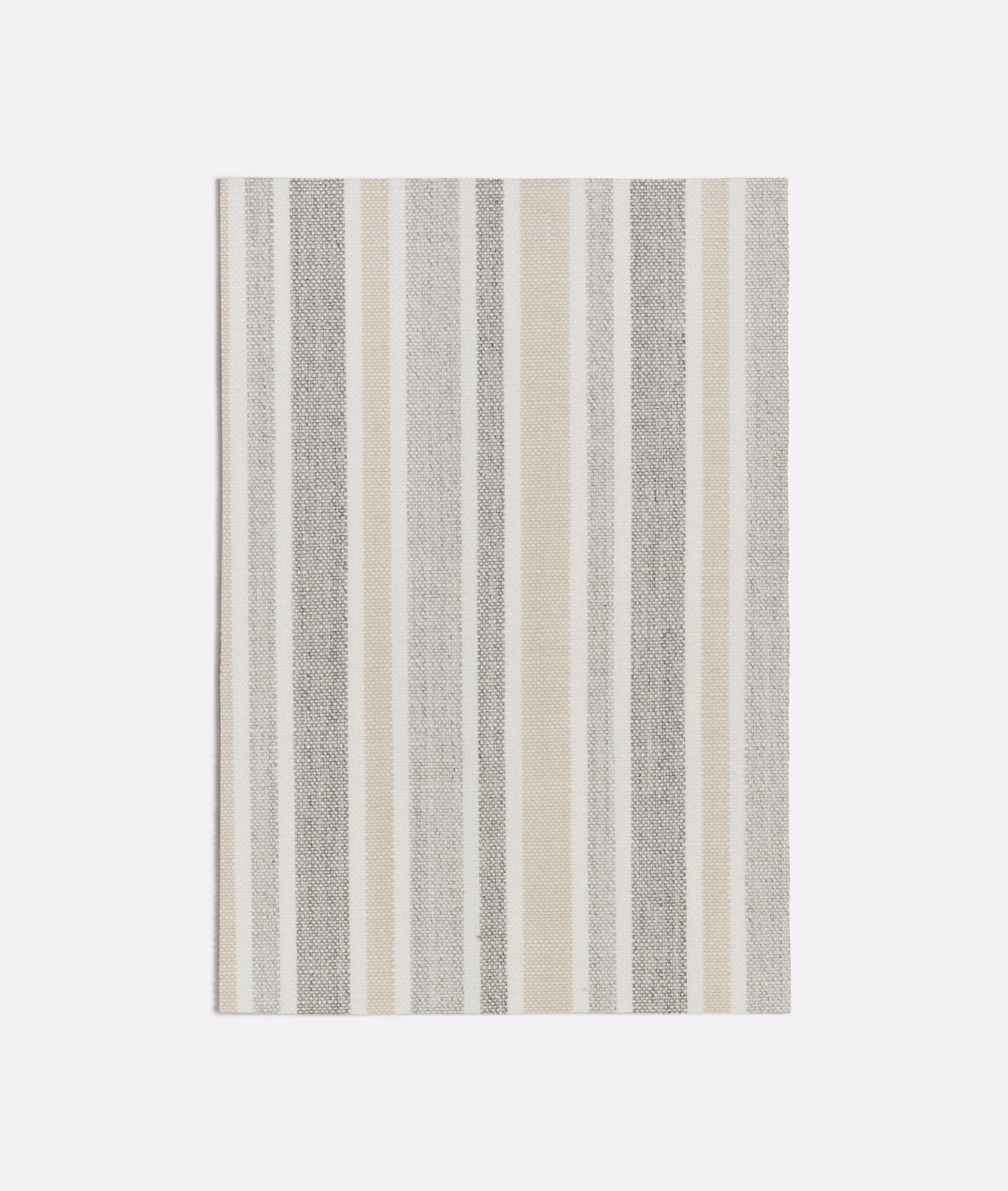Cool grey and ivory vertically striped woven fabric with a softly flecked texture