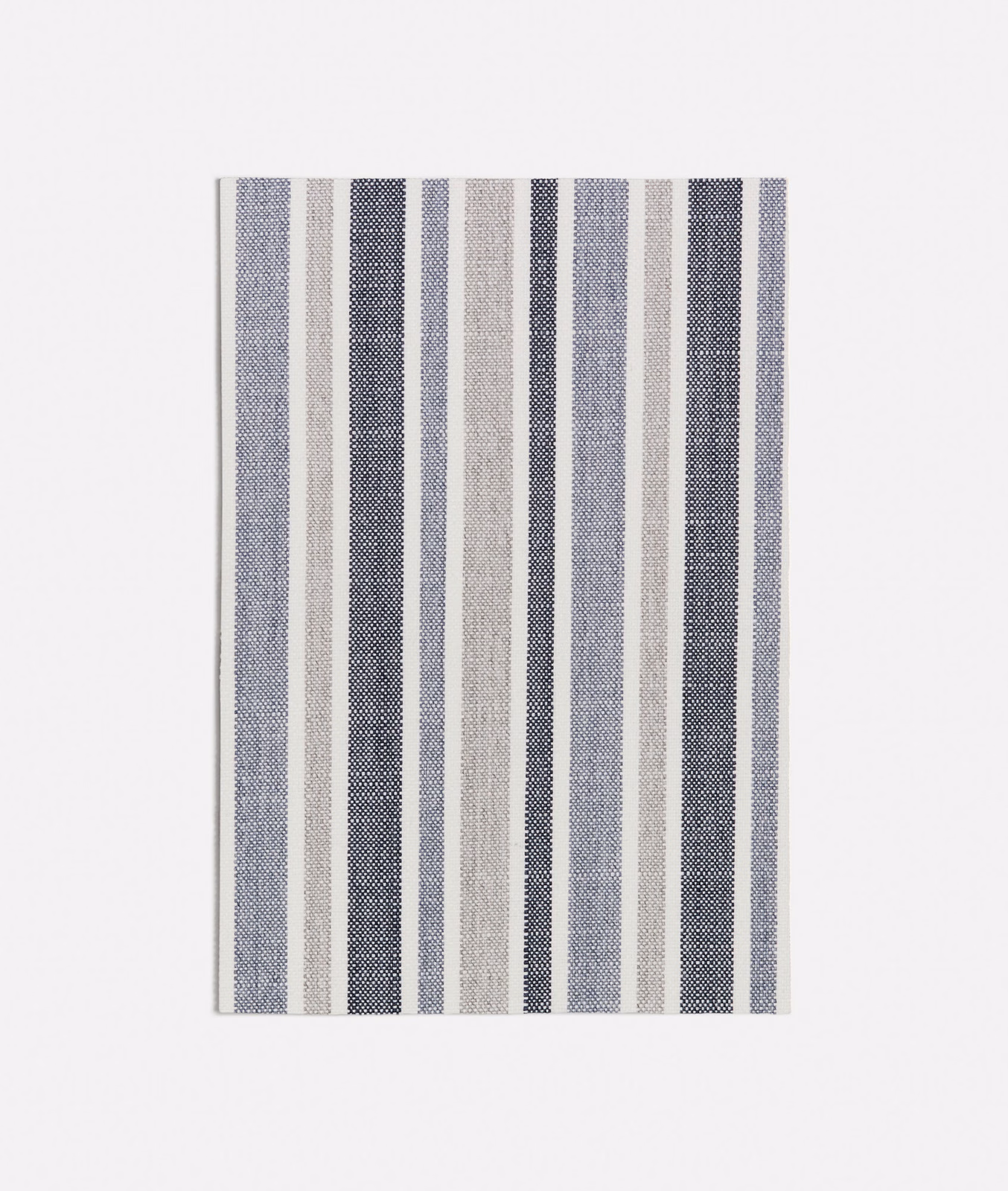 Navy, grey and cream vertical stripes with a fine woven texture