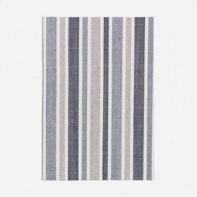 Navy, grey and cream vertical stripes with a fine woven texture