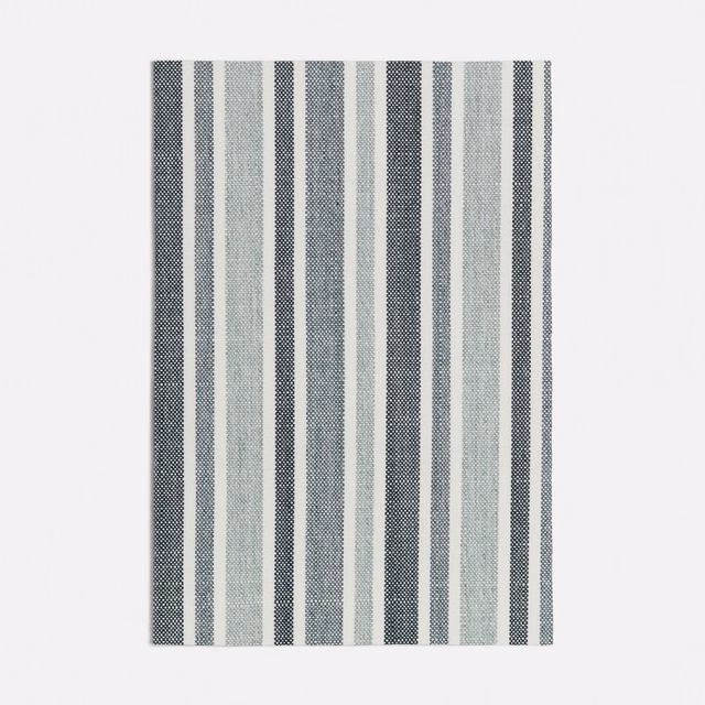 Muted seafoam, charcoal and ivory vertical stripes in a fine woven texture