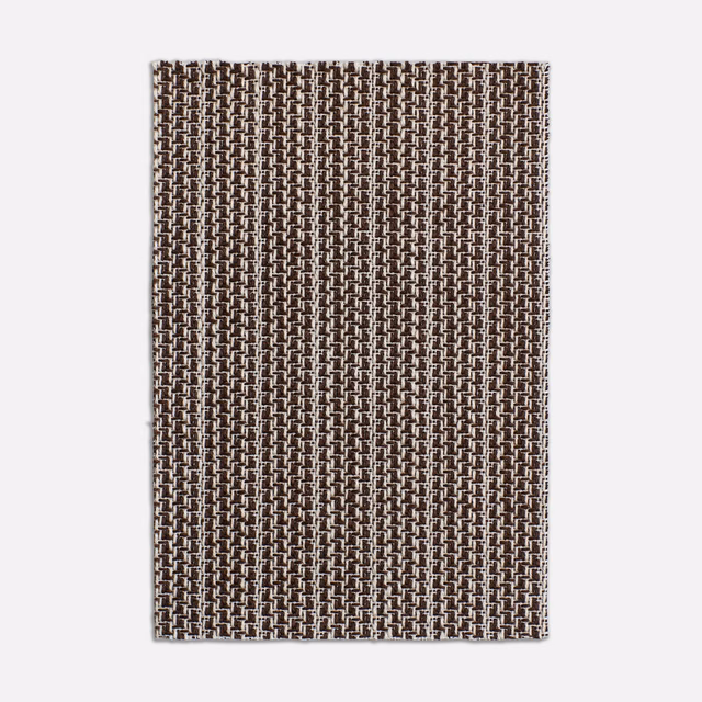 Warm brown woven swatch with fine ivory geometric flecks in vertical rows
