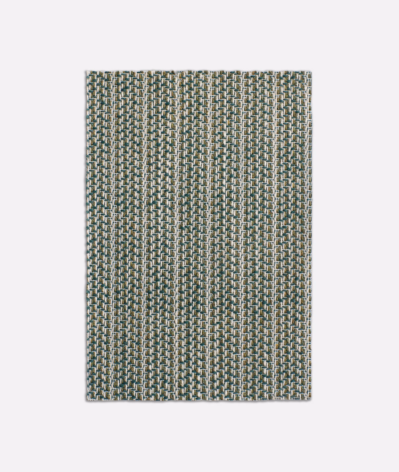 Cool green, cream and charcoal small-scale woven geometric texture on swatch