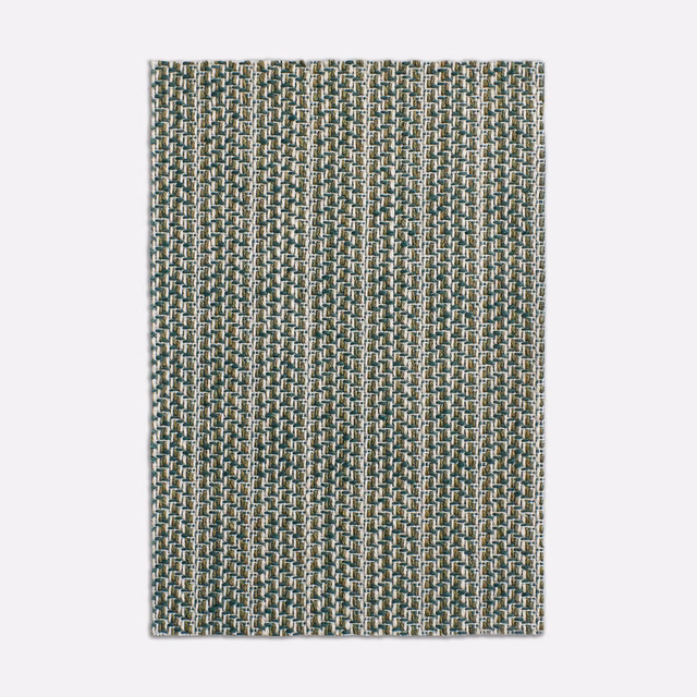 Cool green, cream and charcoal small-scale woven geometric texture on swatch