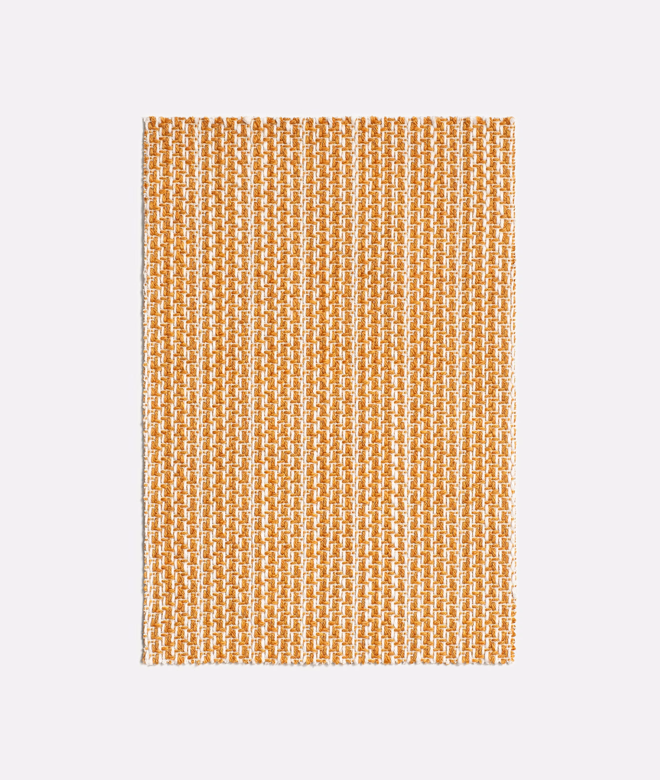 Warm ochre yellow woven swatch with tightly repeated vertical geometric texture