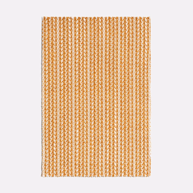 Warm ochre yellow woven swatch with tightly repeated vertical geometric texture