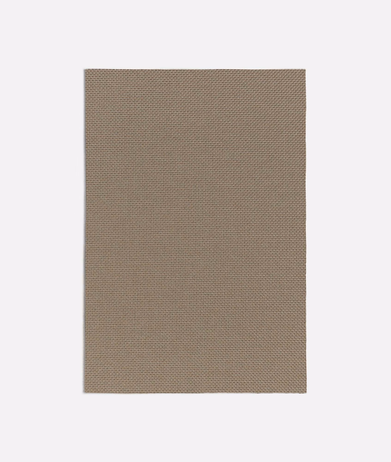 Close view of fine brown-grey taupe basketweave fabric with a matte textured surface