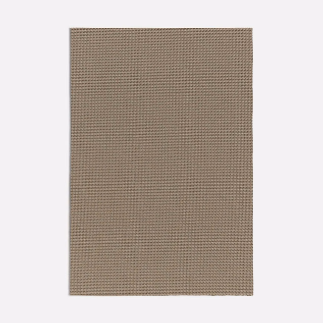 Close view of fine brown-grey taupe basketweave fabric with a matte textured surface