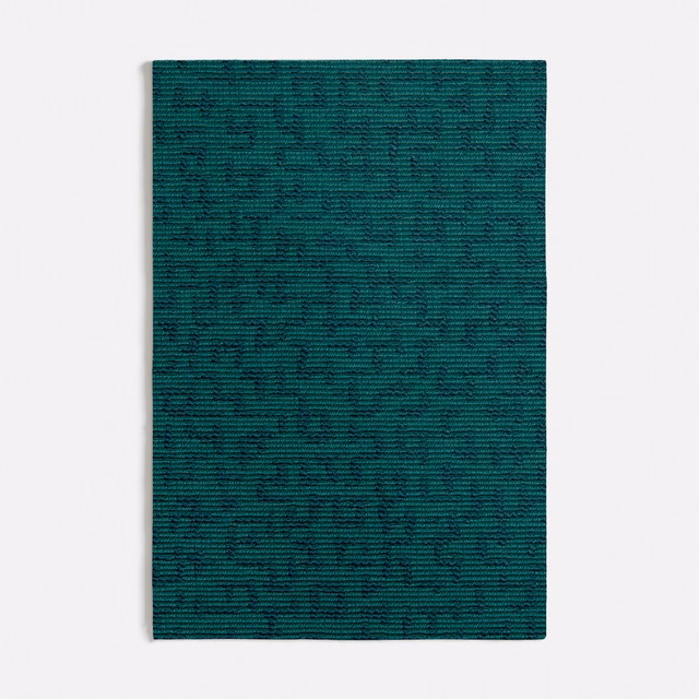 Deep teal fabric swatch with fine horizontal ribs and darker mottled markings