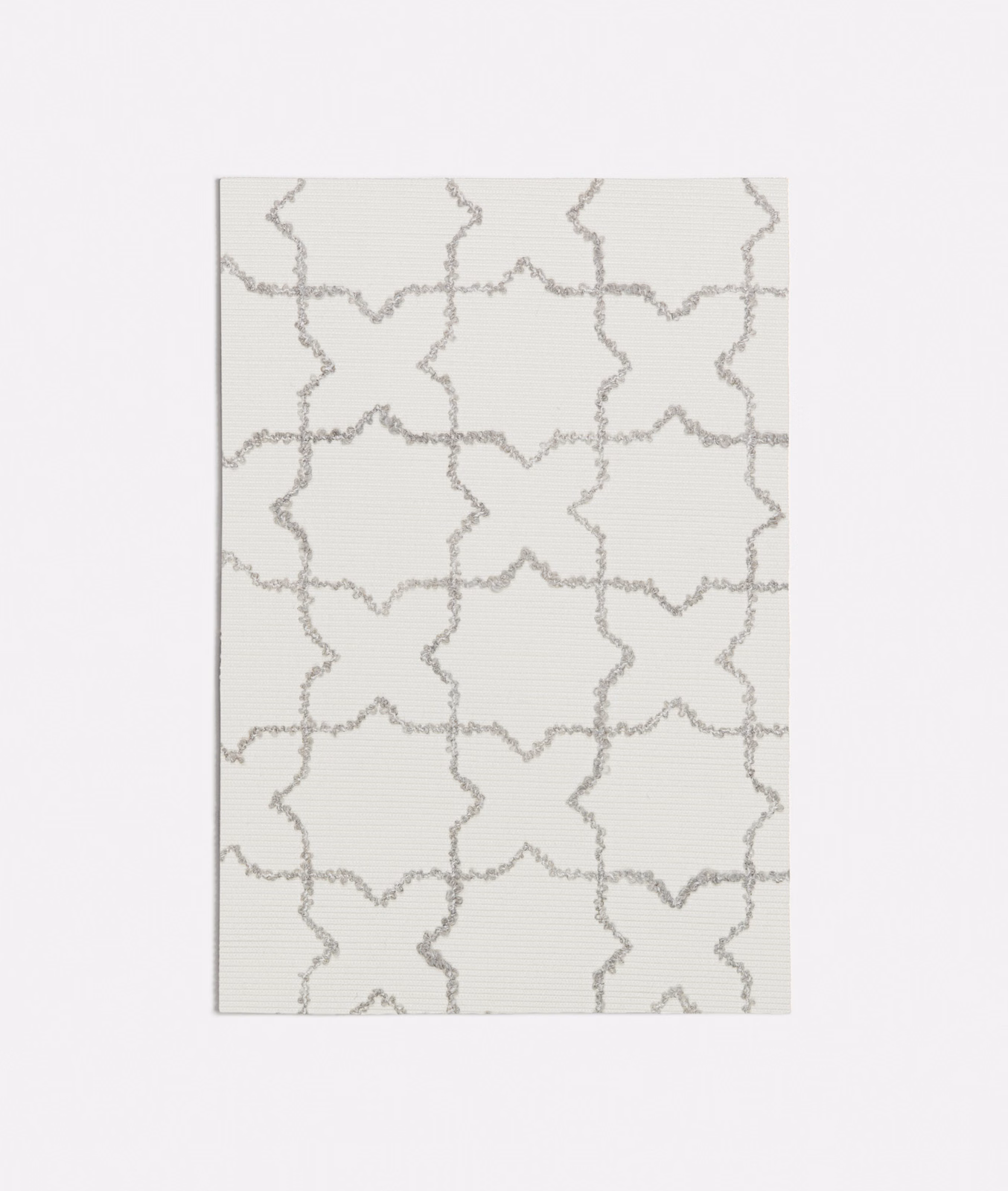 Pale grey woven swatch with irregular soft-grey star-and-cross lattice lines