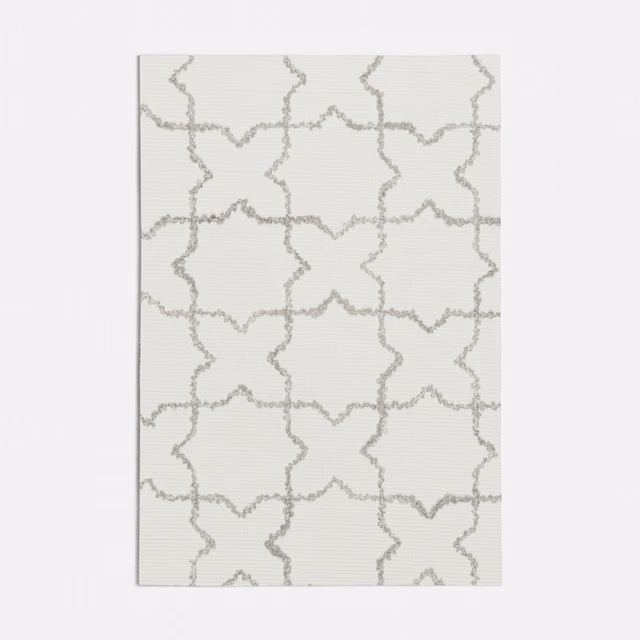 Pale grey woven swatch with irregular soft-grey star-and-cross lattice lines