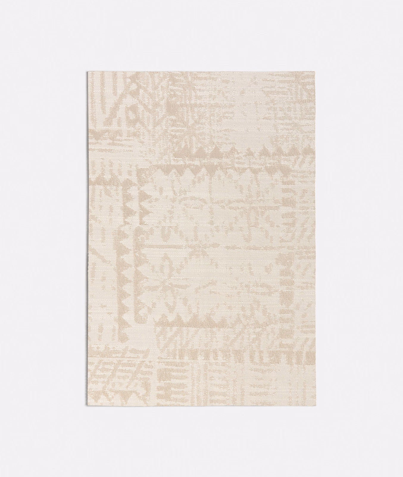 Pale beige woven swatch with distressed horizontal bands and angular geometric marks
