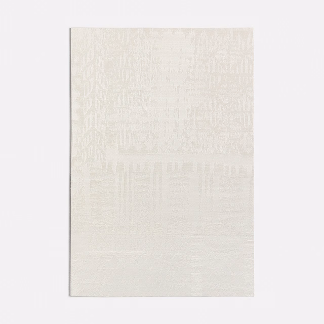 Pale ivory woven swatch with faint vertical striations and tonal abstract texture