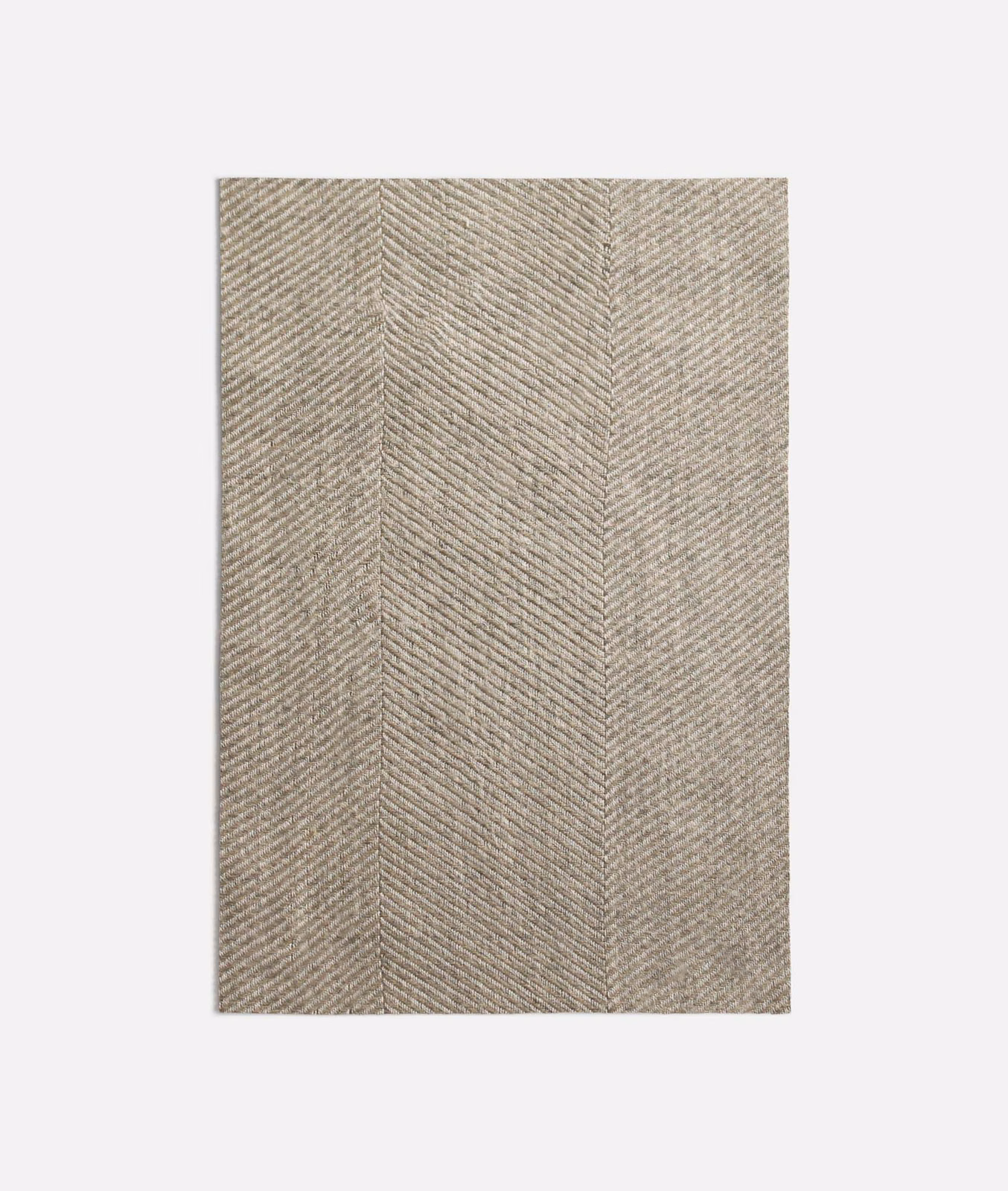 Light grey woven swatch with vertical herringbone panels and subtle tonal texture