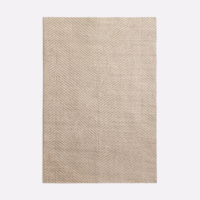 Pale greige Ipanema Linen swatch with vertical herringbone panels and fine ribbed texture