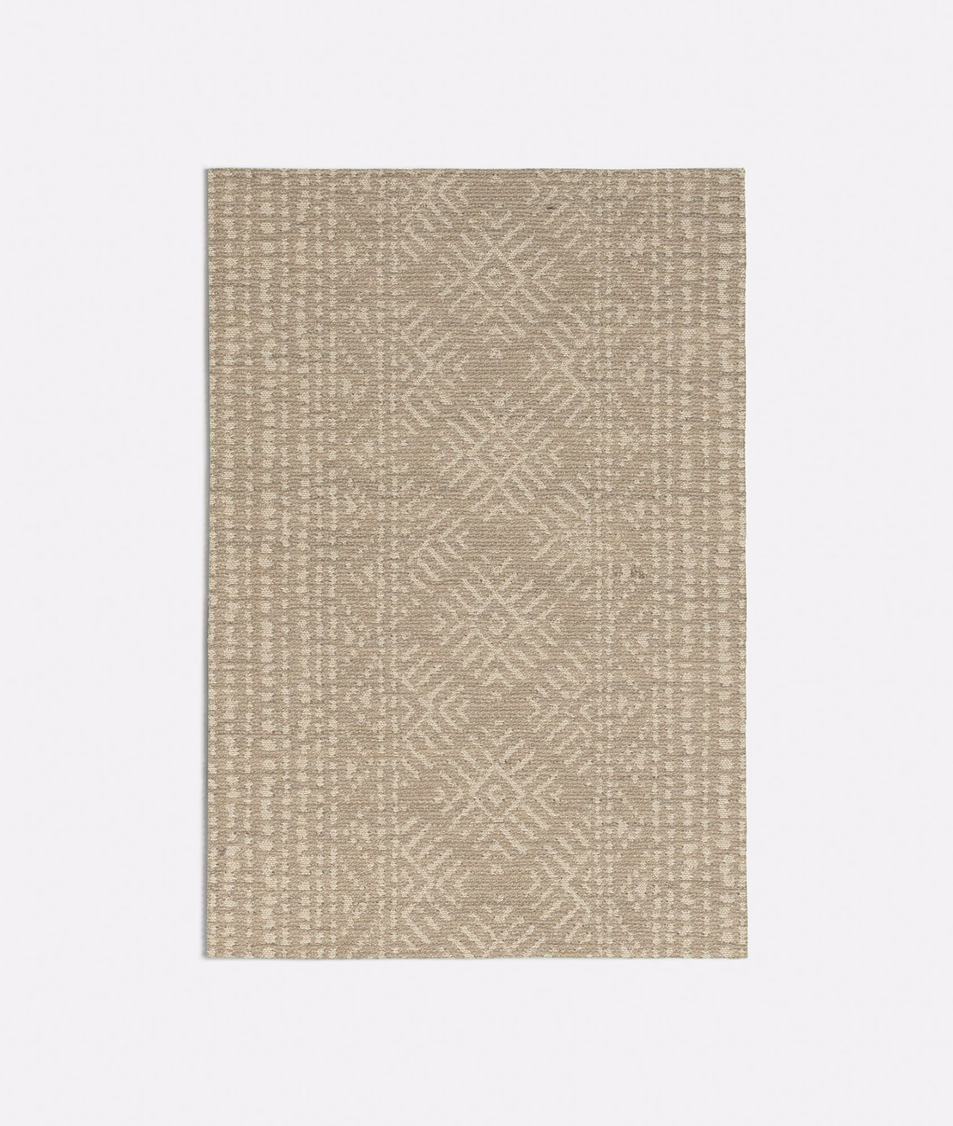 Warm taupe-beige woven swatch with pale geometric diamonds and mottled texture