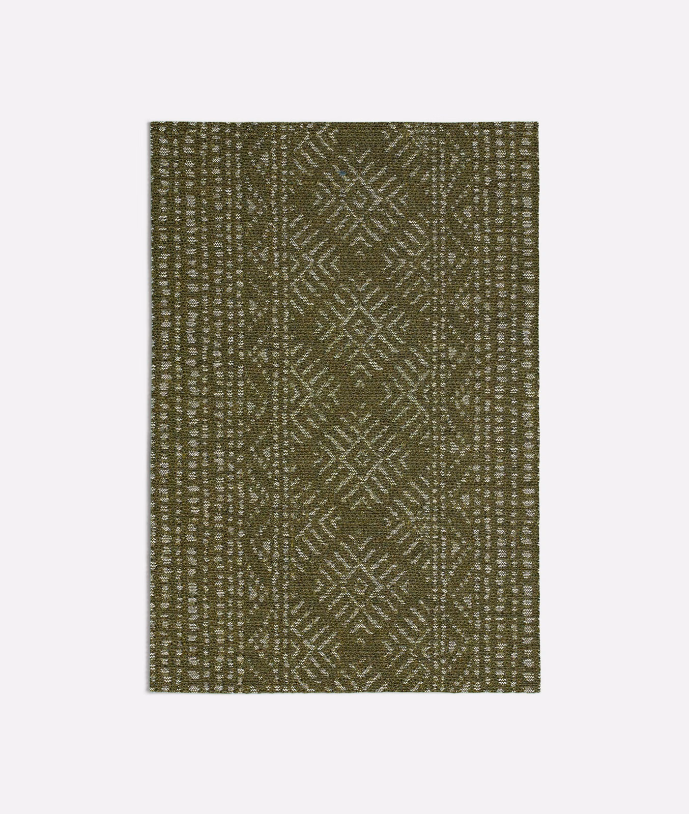 Muted olive woven swatch with pale diamond bands and dotted geometric texture
