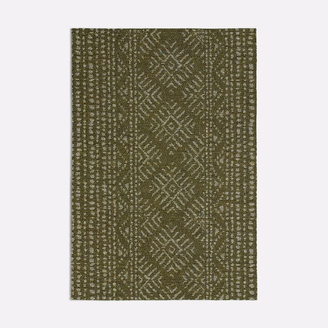 Muted olive woven swatch with pale diamond bands and dotted geometric texture
