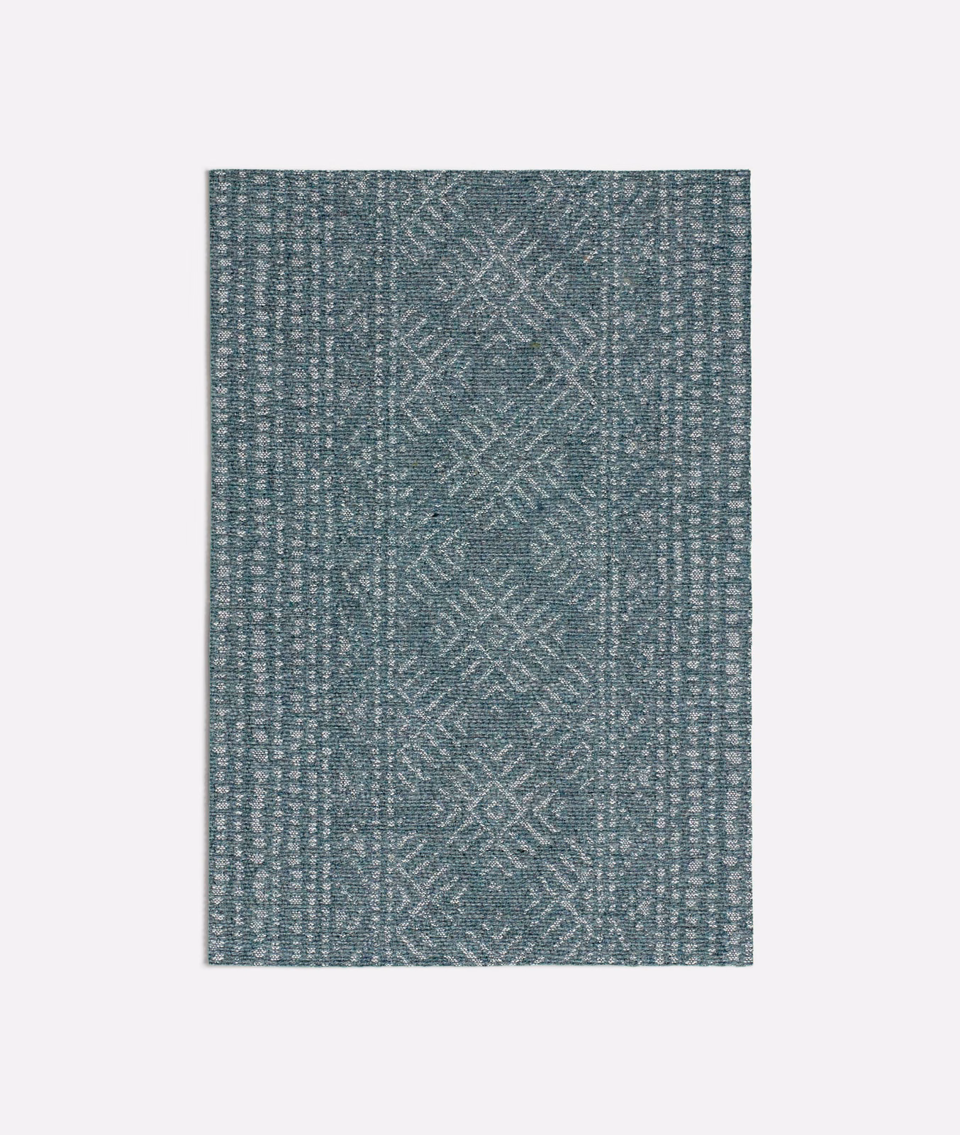 Muted seafoam woven swatch with central zigzag diamonds and mottled teal texture