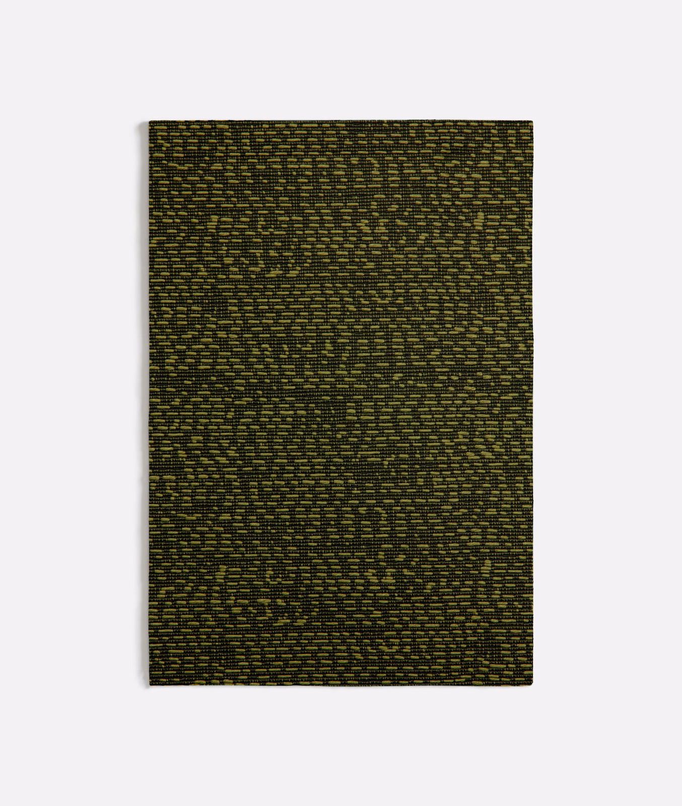 Dark olive-green woven swatch with black flecks and fine horizontal texture