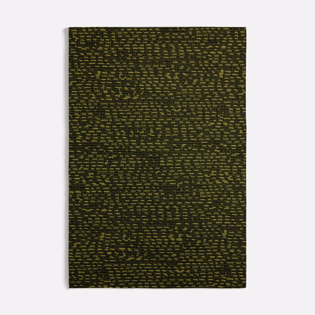Dark olive-green woven swatch with black flecks and fine horizontal texture
