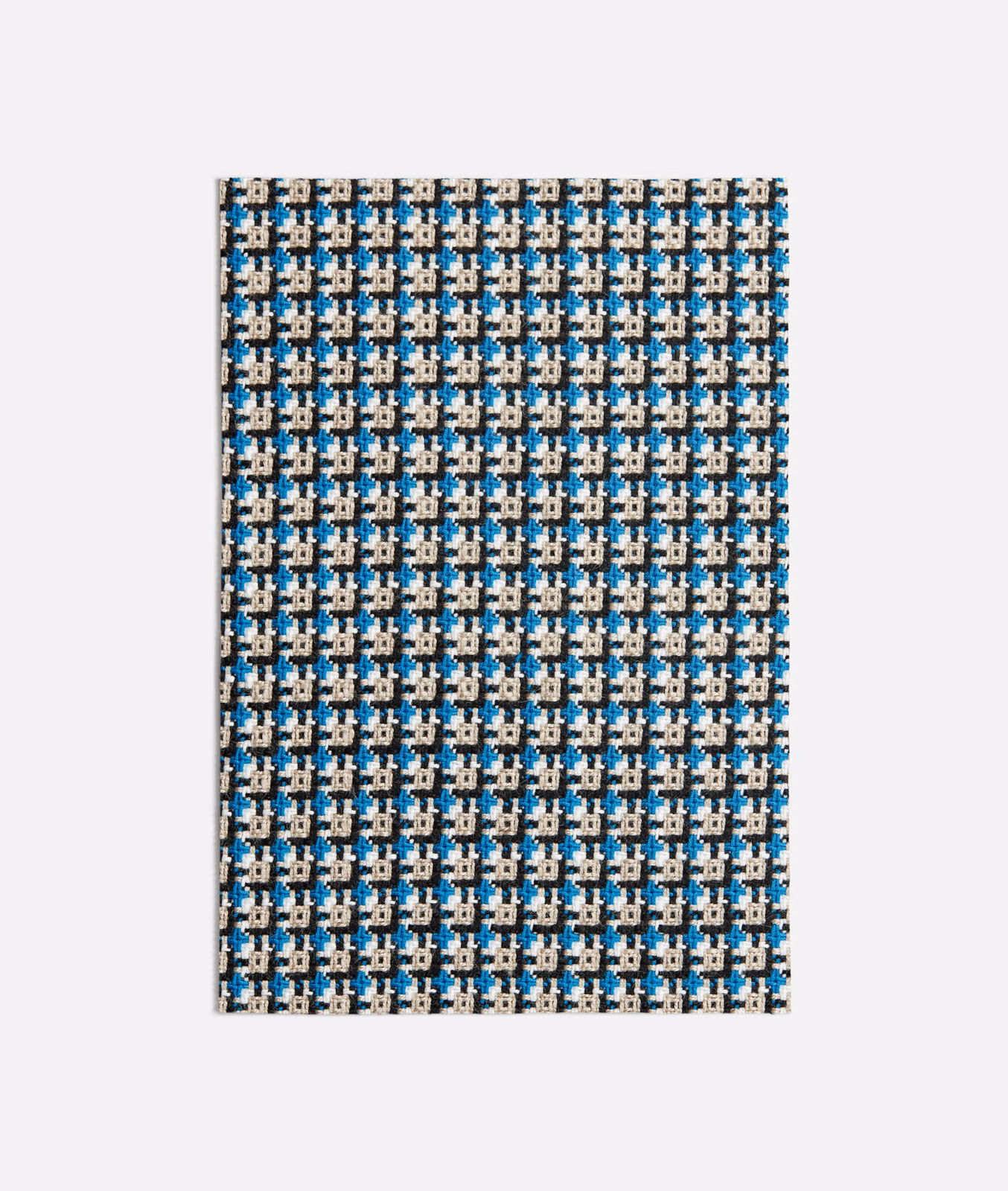 Small-scale beige, turquoise and charcoal geometric fabric with a tightly textured woven surface
