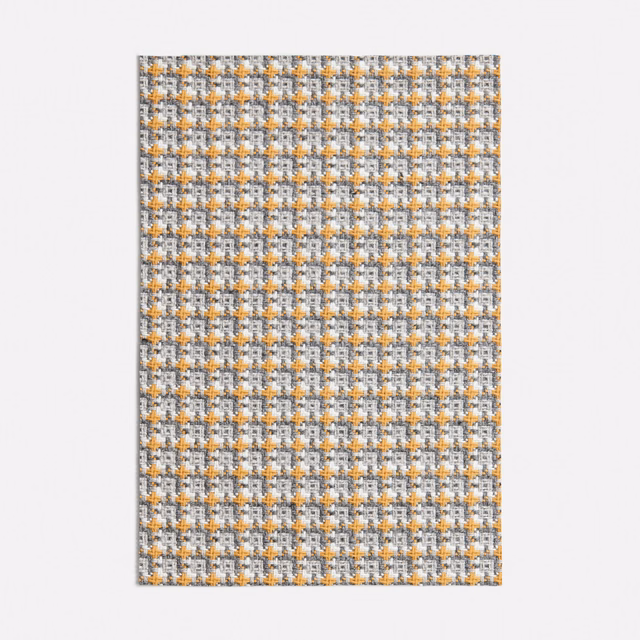 Grey woven Kasimiro swatch with tiny ivory checks and mustard flecks