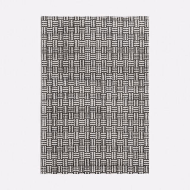 Deep charcoal grey fabric with a small pale geometric basketweave check
