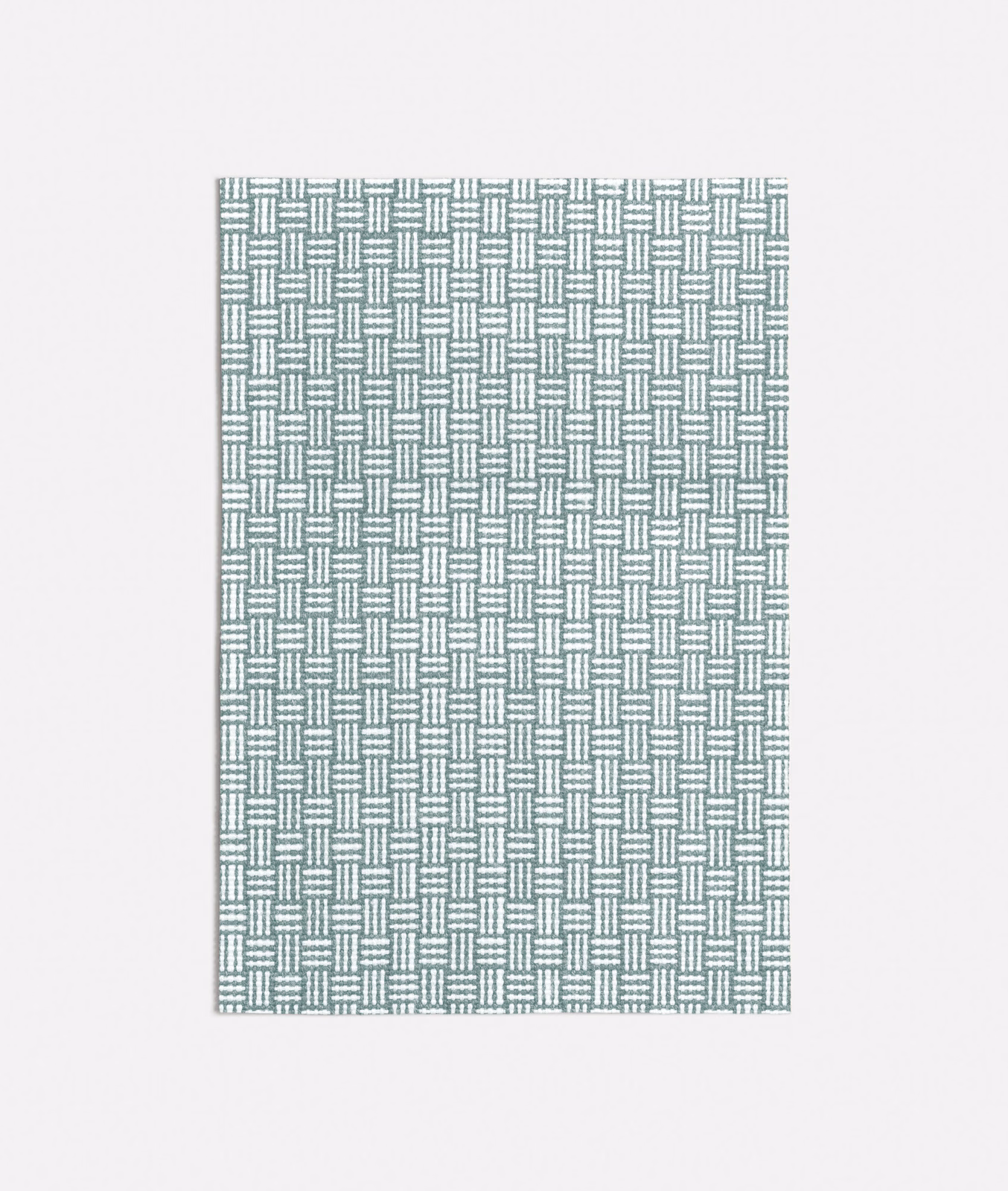 Cool seafoam and ivory woven grid with tightly repeated geometric blocks