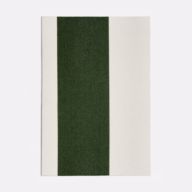 Deep forest green woven stripe between broad ivory vertical panels