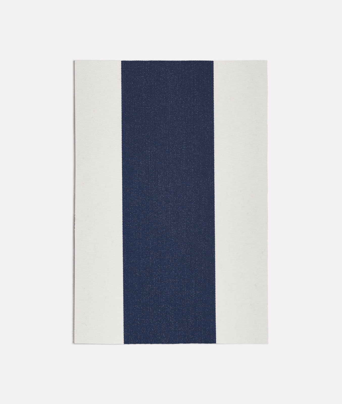 Deep navy central stripe framed by warm ivory bands in fine woven texture