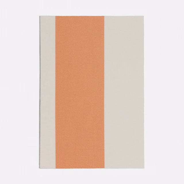 Muted peach central stripe flanked by pale grey-beige bands in a fine woven texture