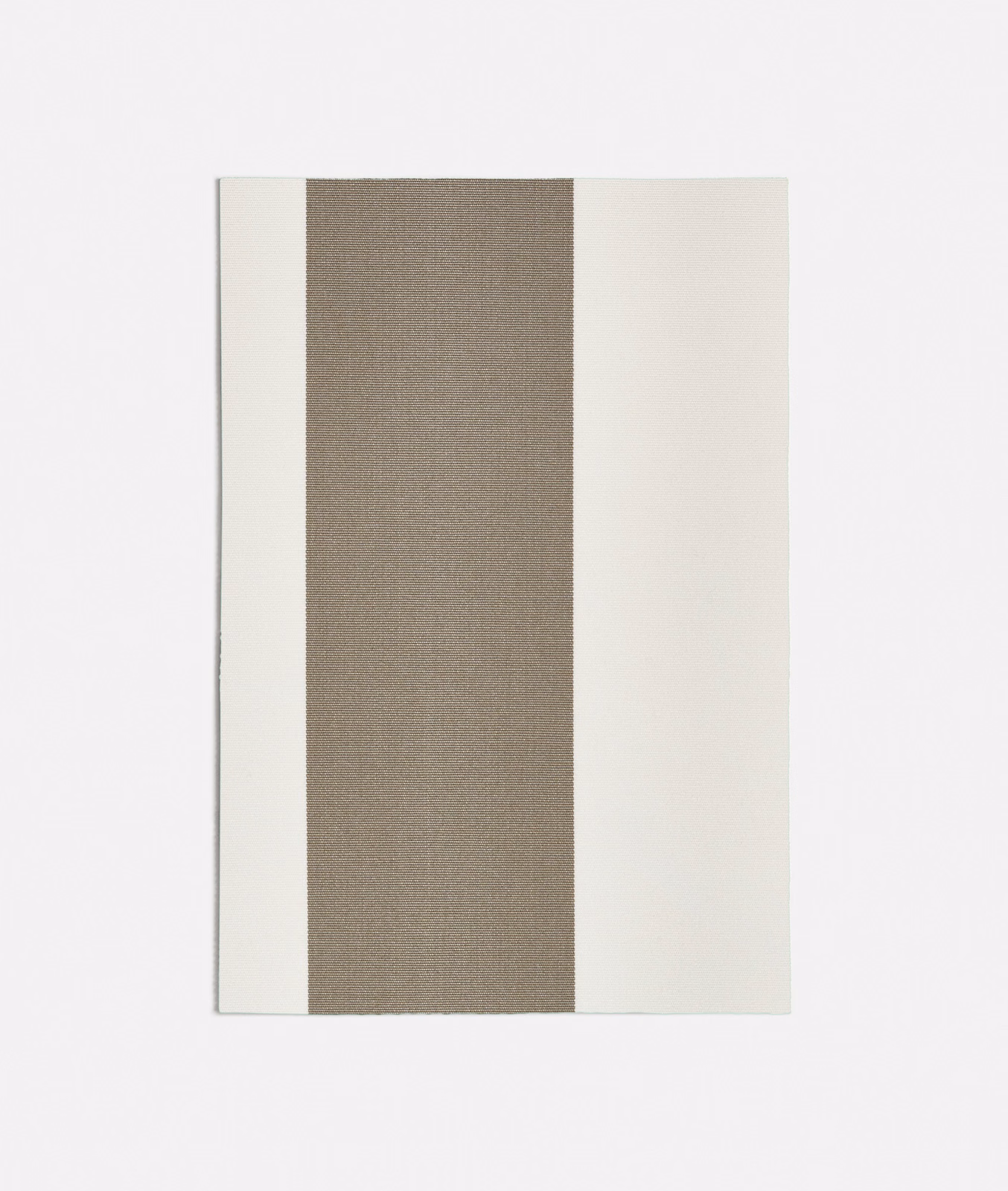 Wide muted taupe and ivory vertical stripes in a fine woven textile