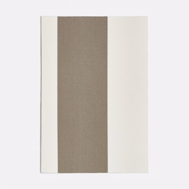 Wide muted taupe and ivory vertical stripes in a fine woven textile