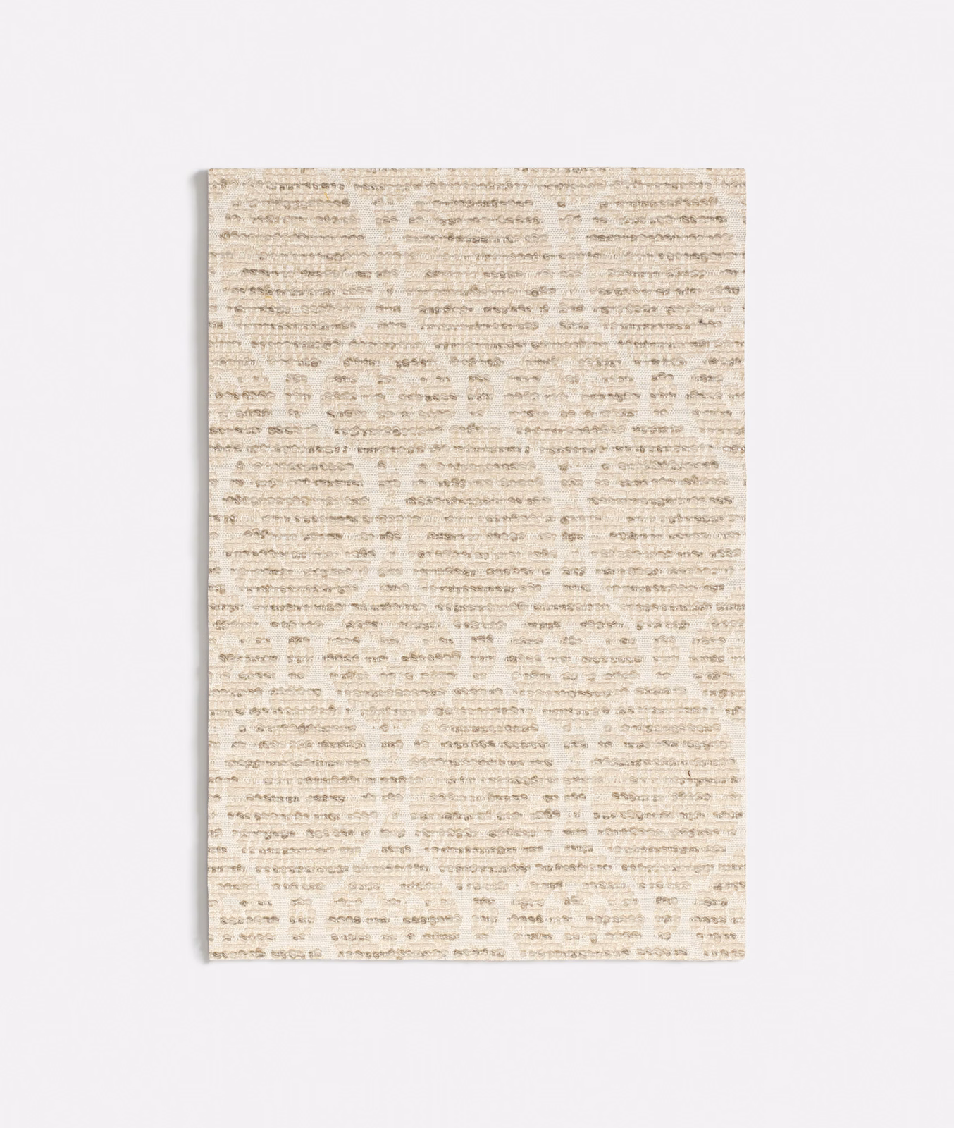 Warm ivory woven fabric with broken taupe horizontal marks and subtle grainy texture