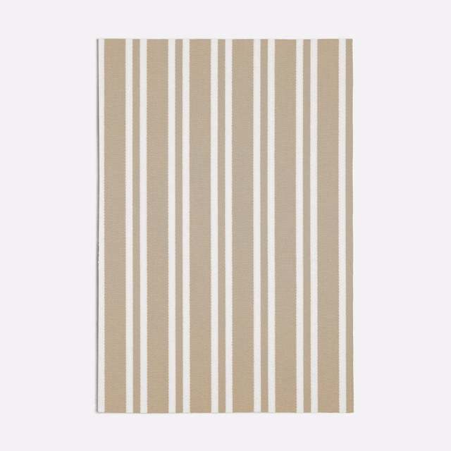 Warm beige and cream vertical stripes on a finely textured fabric swatch