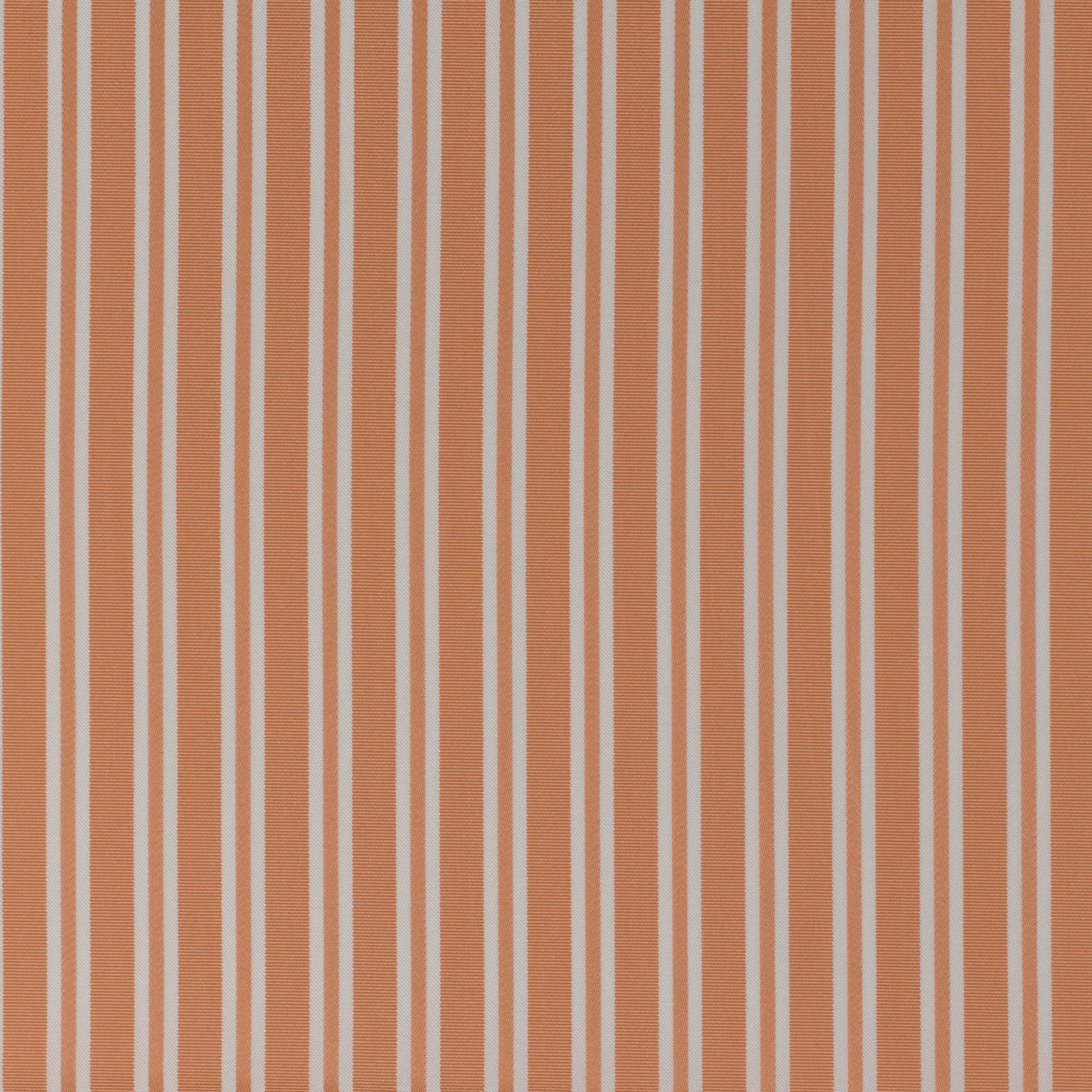 Dusty peach terracotta fabric with narrow pale blue-grey vertical stripes and fine woven texture