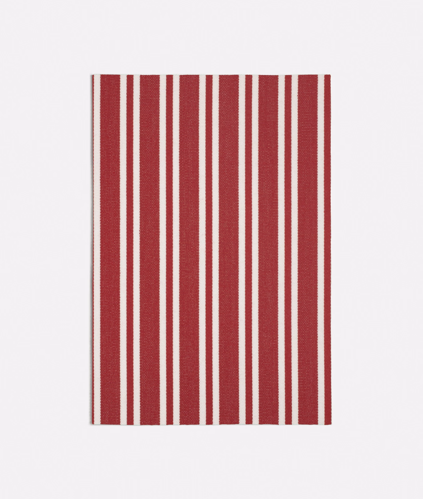 Deep garnet-red and ivory vertical stripe fabric with a fine woven surface