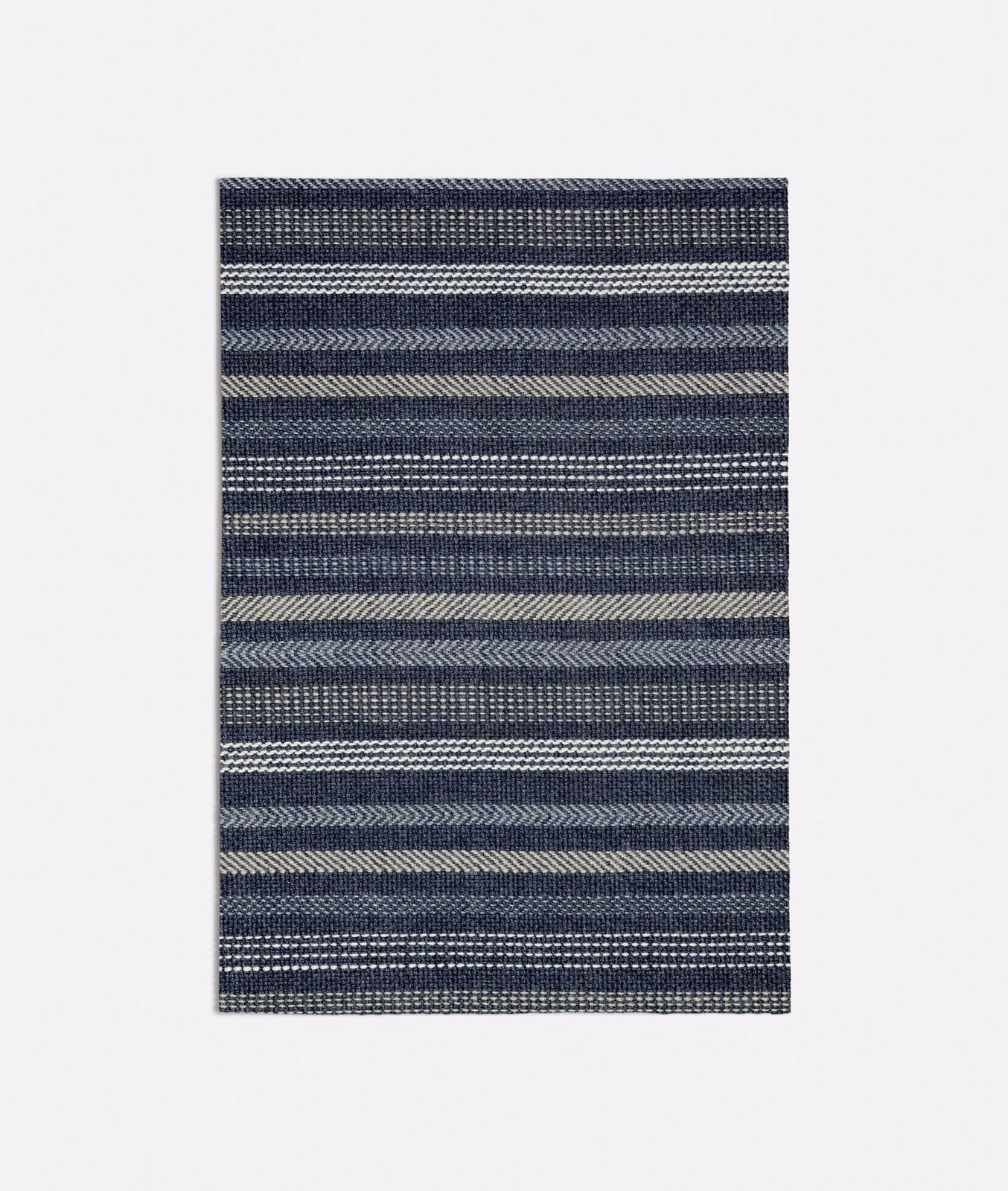 Deep navy and blue-grey woven stripes with pale horizontal highlights