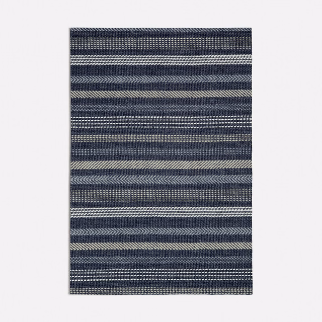 Deep navy and blue-grey woven stripes with pale horizontal highlights