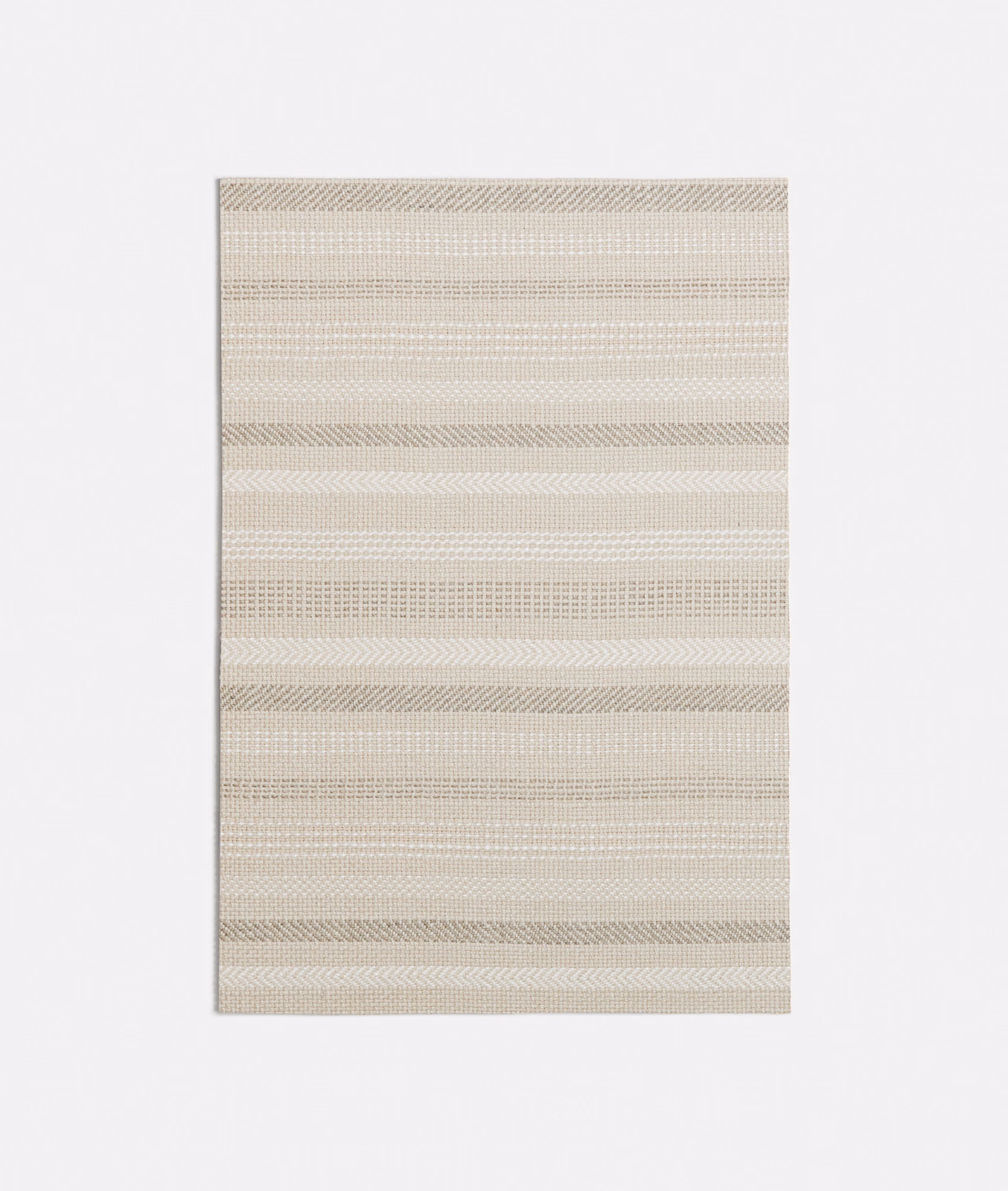 Ivory beige woven stripe with fine horizontal lines and chevron-textured bands